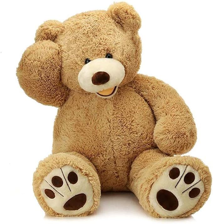 MorisMos Smiling Giant Teddy Bear, 39inch Large Stuffed Animal Bears with Big Footprints Plush, Kids Girlfriend Boyfriend Gift, Light Brown