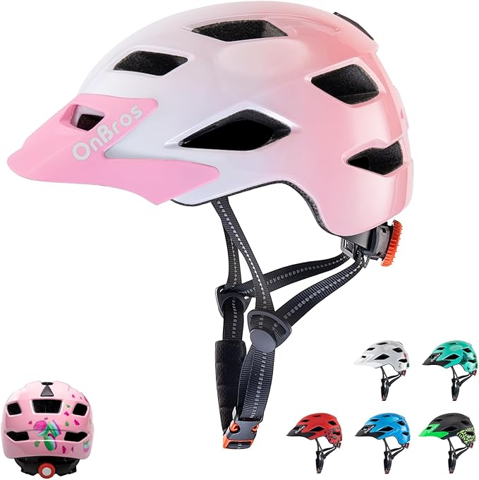 OnBros Kids Bike Helmet - Bike Helmets for 5-14 Boys or Girls with Visor, Children Bicycle Helmet for Skateboard Mountain Scooter Road Cycling, Lightweight and Adjustable 50-57CM