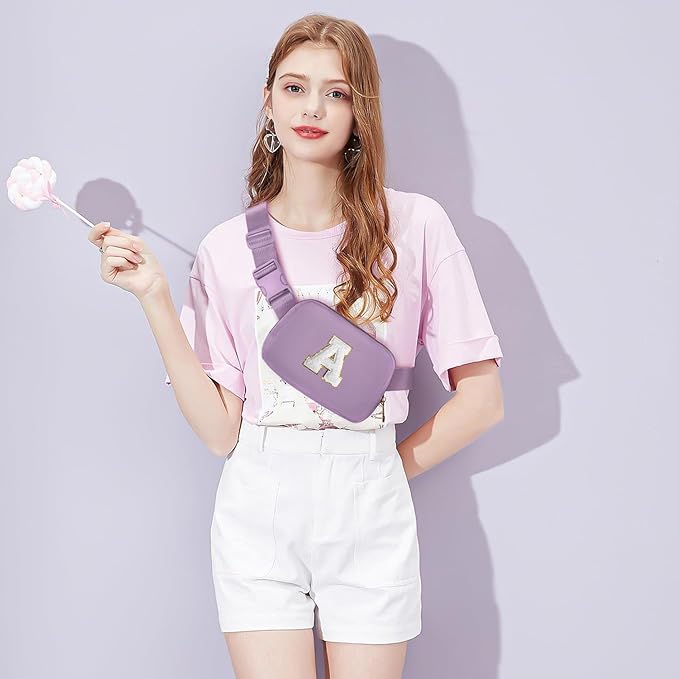 Gitus Birthday Gifts for 8 9 10 11 12 13 Year Old Girls Personalized Fanny Pack Crossbody Bags with Initial Letter Patch Belt Bag for Teen Girls Cute Trendy Stuff Travel Essentials (Lavender-A)