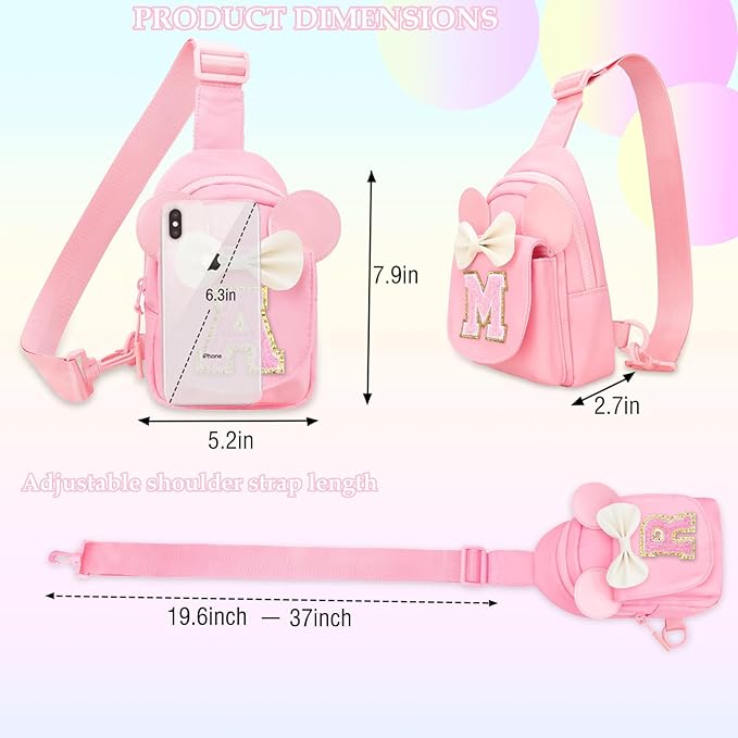 Girls Birthday Gifts for Kids - Initial Pink Small Sling Bags for Girl Fanny Pack Belt Bag for Personalized Crossbody Bags Purse for Kids Daughter Sister Little Girl Gifts Pink V