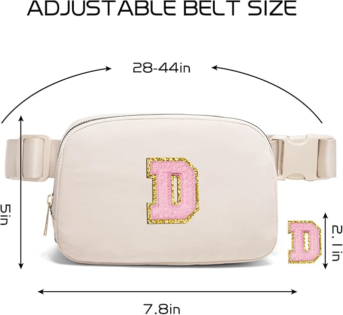 Gitus Belt Bag Fanny Pack Crossbody Bags with Initial Letter Patch Cute Stuff Birthday Gifts for Teenager Girls Trendy Preppy Stuff for Teen Girls(Beige-D)