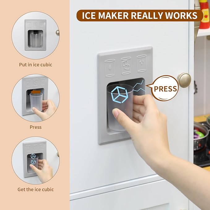 Arlopu Play Kitchen for Kids, Wooden Toy Toddler Kitchen Sets, Sturdy Pretend Cooking Playset with Storage & Accessories, Realistic Light & Sound, Stove, Fridge, Microwave, Removable Sink (White)