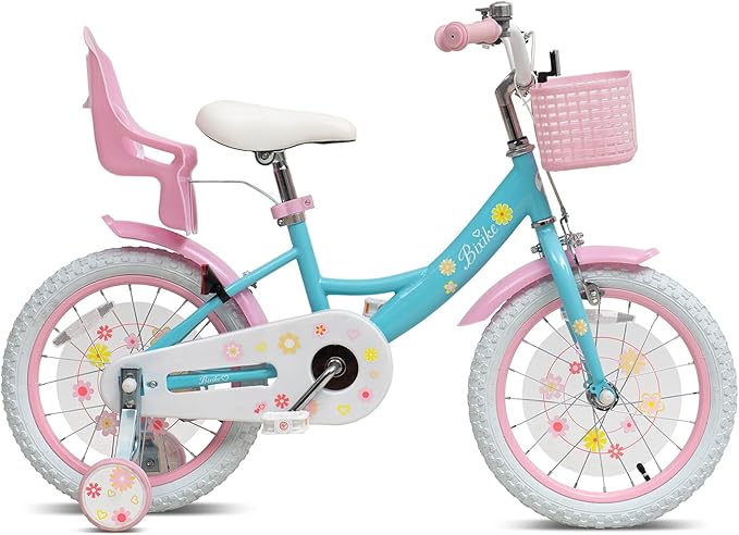 Girls Bike with Basket for Toddlers and Kids Aged 3-14 Years Old, 12 14 16 18 Inch with Training Wheels & Doll Seat, 20 Inch with Kickstand & Rear Rack, Princess Style Bicycle for Gift.