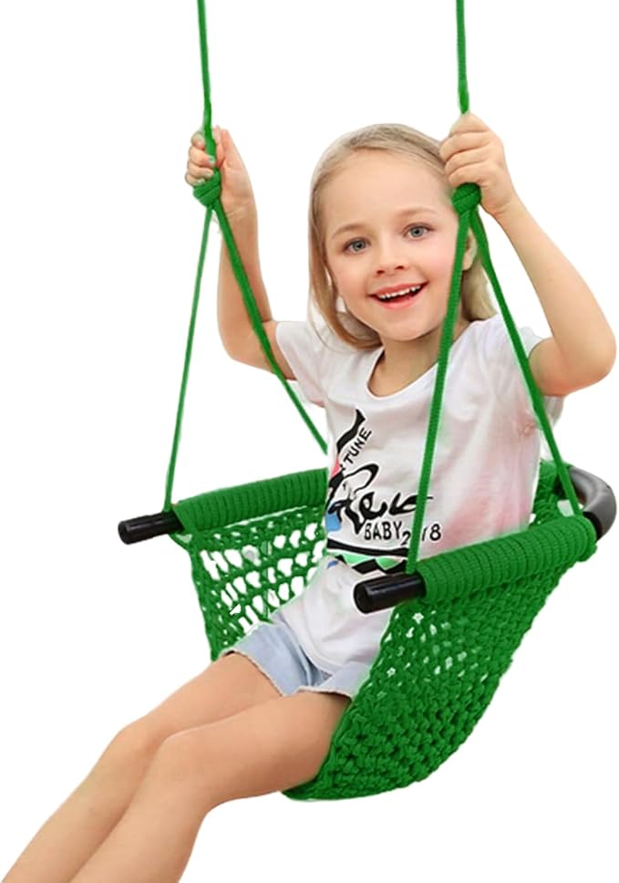 JKsmart Swing Seat for Kids Heavy Duty Rope Play Secure Children Swing Set,Perfect for Indoor,Outdoor,Playground,Home,Tree,with Snap Hooks and Swing Straps,440 lbs Capacity,Green