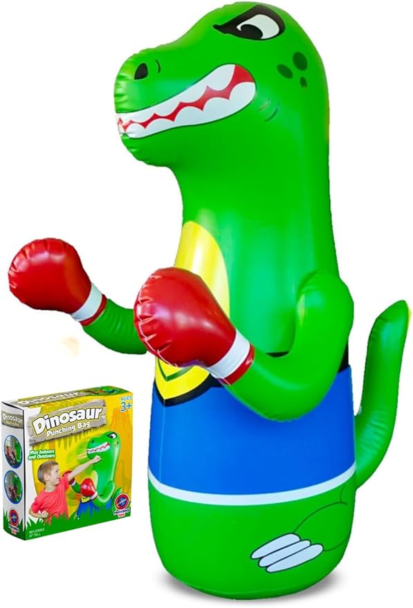 Inflatable Dinosaur Punching Bag for Kids – Bop Bag for Toddlers and Children Ages 3-14 – 47" Blow Up Toy with Bounce-Back Action – Fill Base with Sand or Water