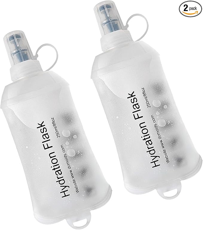 WILDREEDS 250ml Soft Flask, TPU Collapsible Soft Water Bottle for Hydration Pack, Running Vest, Folding Water Bottle for Hiking Cycling Climbing-2Pcs, White