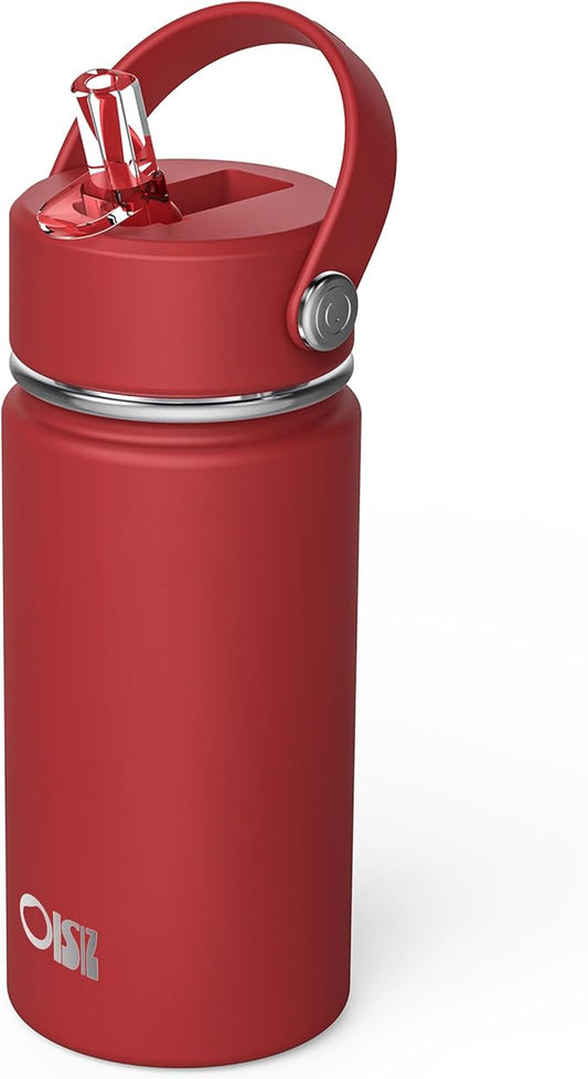 OISIZ Kids Water Bottle with Straw Lid 14oz, Vacuum Insulated 316 Stainless Steel Water Bottles for Kids for School, Leakproof Water Bottle, BPA Free and Keep Cold for 24 Hours
