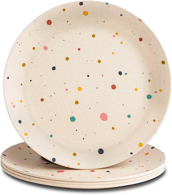 Nook Theory 4 Pack Reusable Bamboo Plates - Non-Toxic Toddler and Kids Plate, Dishwasher Safe, Not Microwavable Dinnerware (Pop 10")