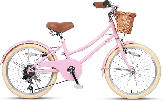Glerc 20 24 26 Inch Beach Cruiser Bike, 6-Speed Hybrid City Bicycle for Girls Youth and Over 6 Years Old, Missy Bike with Wicker Basket & Lightweight, Multiple Colors