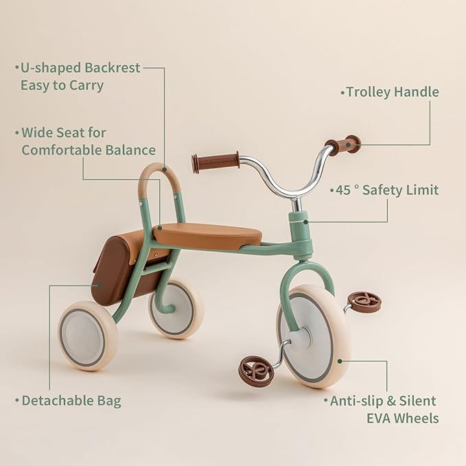 Kidpop Mate Toddler Tricycle Age 2.5-4 Kids First Birthday Gift Toy Bike with Handlebar Grips & Storage for Outdoor Play (Pink)