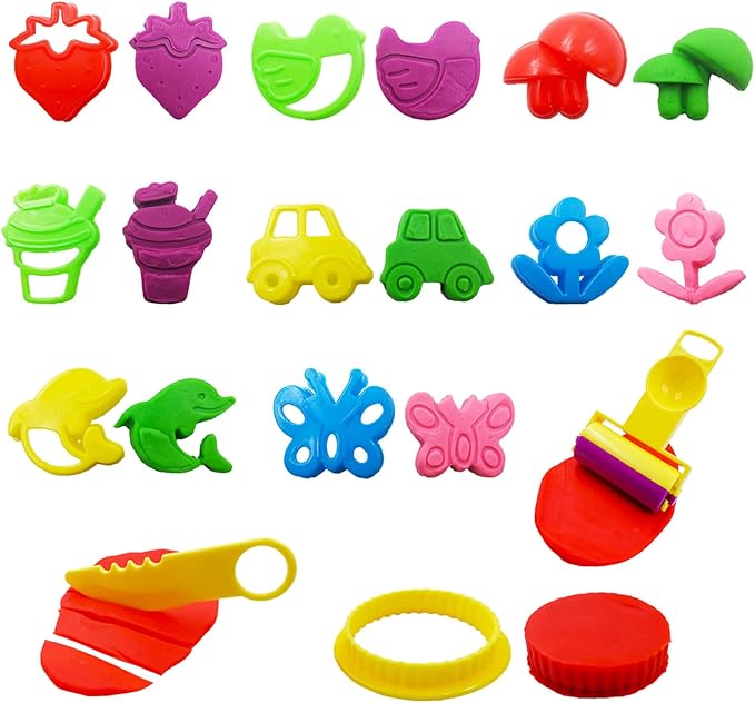 FRIMOONY Dough Tools Set for Kids, Various Plastic Animal Molds, Rolling Pins, for Creative Dough Cutting, 44 Pieces