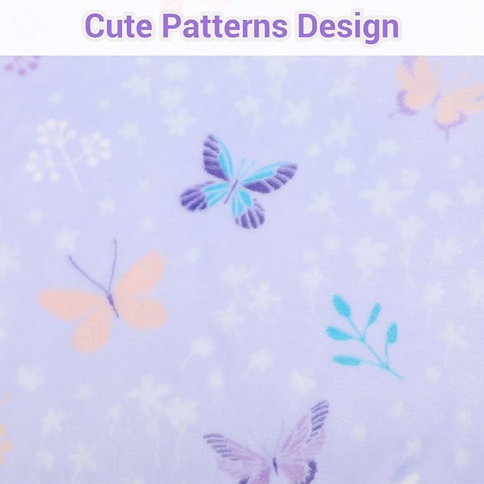 Viviland Kids Throw Blanket, Purple Butterfly Blankets for Kids, Soft Warm Lightweight Plush Throw Blanket Fleece Throw Blanket for Sofa Chair Couch Bed, for Kids, 50" x 60"