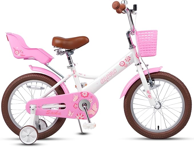 Glerc Sasha Girls Bike, 12-20 Inch Kids Bike for Children Ages 2-13 Years, Kids Bicycle with Doll-Seat & Basket & Training Wheels, Multiple Colors
