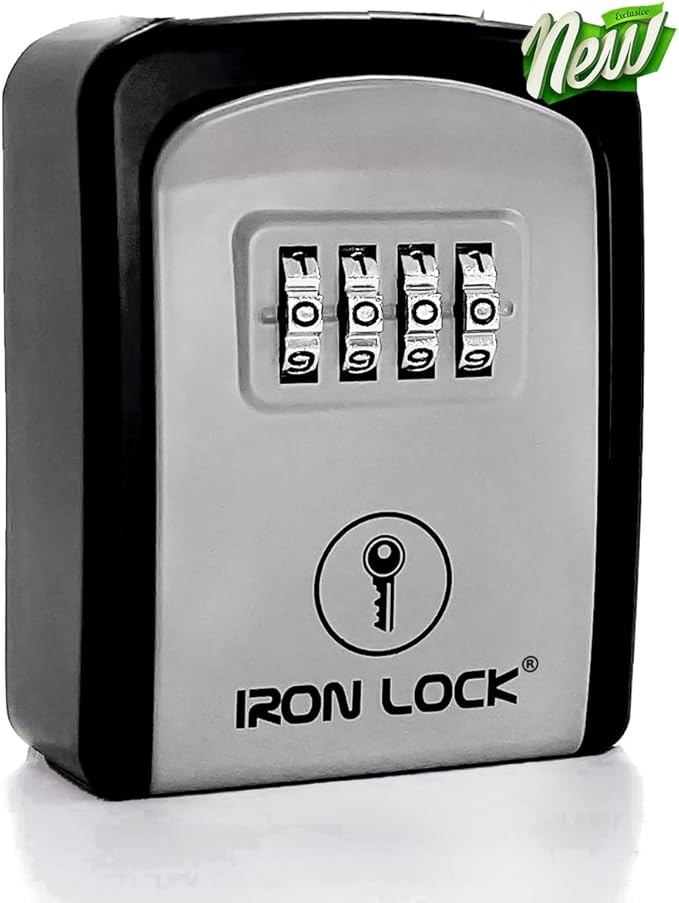 Iron Lock® Wall Mount Key Lock Box with 4-Digit Combination, Resettable Code, A B Switch, and 5-Key Capacity - Indoor/Outdoor Waterproof Lockbox for House Keys and Spare Keys (Small, Grey)
