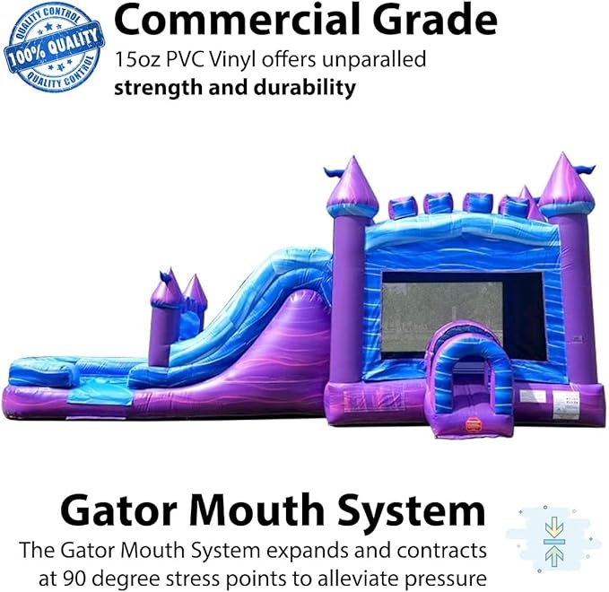 TentandTable Inflatable Bounce House Water Slide for Kids 5-12 Large, Commercial Grade Mega Bouncy Castle for Adults, Jump House, Includes Electric Air Blower, 32' L x 16' W x 15' H, Purple Marble