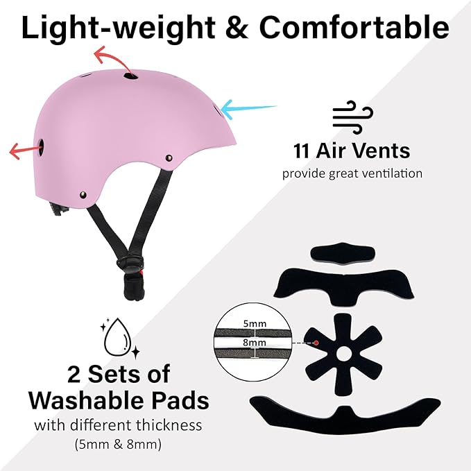 Skateboard Bike Helmet, Lightweight Adjustable, Multi-Sport for Bicycle Skate Scooter, 3 Sizes for Adult Youth & Kids