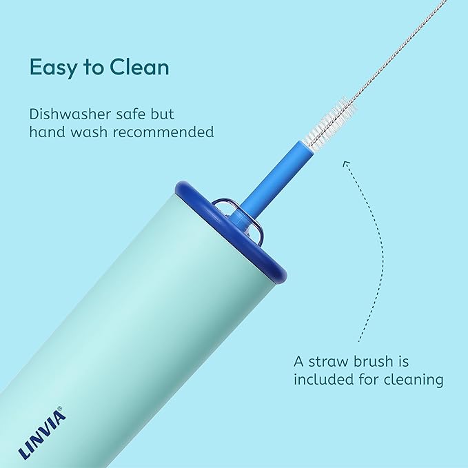 Candy Tumbler, 12 oz Kids Insulated Stainless Steel Water Bottle with Spill Resistant Silicone-Metal Straw and 2-in-1 Lid, BPA-Free, Cup Holder Friendly, Dishwasher Safe, Teal