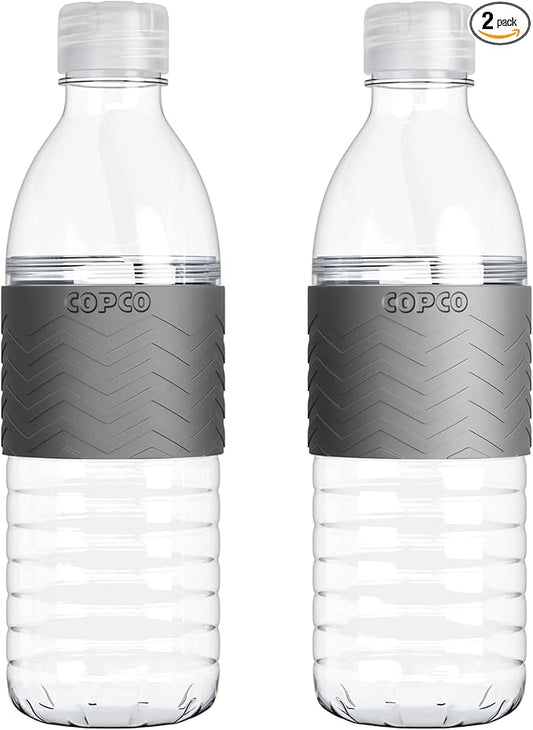 Copco Hydra Water Bottle with Spill-Resistant Lid, 16.9 oz (Set of 2) - Reusable Tritan Non-Slip Sleeve, Twist-Open Body - BPA-Free, Leak-Proof, Durable & Portable for Gym, Office, School (Gray)