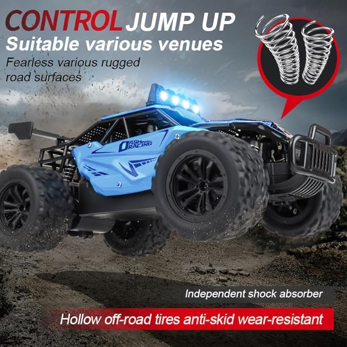 Remote Control Car Monster Truck Toys 1:16 Scale RC Car For Boys 2.4GHz High Speed 20 km/h With LED Headlights,Rechargeable RC Cars Gifts for Boys 4-7 8-12 Christmas, Beginner, Kids 6-12+ (Black)