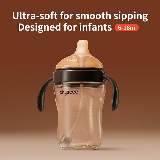 Thyseed Infant Spill Proof Weighted Straw Sippy Cups with Handles and Lids Breastfed Baby First Soft Spout Top Training Water Cup Toddler Boy Girl No Leak Transitioning Bedtime Milk Bottles 6 Months+