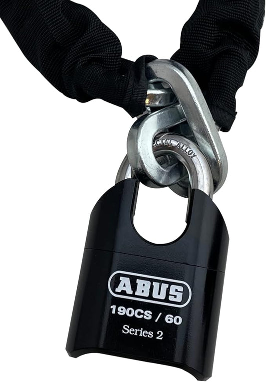 ABUS Hardened Steel 10KS 2 Foot x 5/16" Thick Square Security Chain with ABUS 190CS/60 High Security Solid Steel Combination Padlock, for Bikes, Containers, Trailers, ATV's, Motorcycle