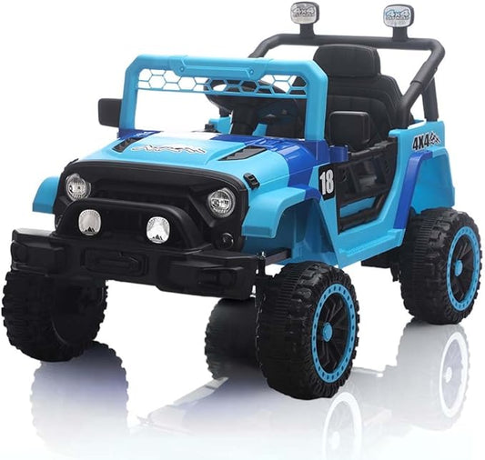 12V Kids Car, 4x4 Electric Car for Kids with Remote Control, LED Headlights & Music, Ride-On Truck Toy Gift for Boys Girls 3-8 Years (Blue)