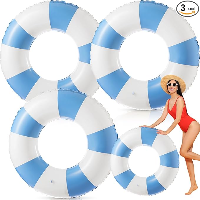 47.24 Inch Swimming Ring Jumbo Pool Floats Striped Pool Rings Inflatable Tube for Adult Swimming Summer Beach Bachelorette Wedding Party Decor