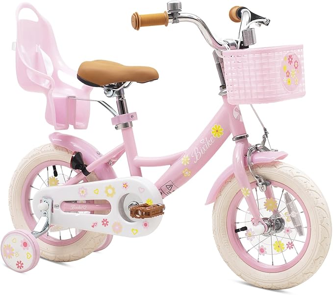 Girls Bike with Basket for Toddlers and Kids Aged 3-14 Years Old, 12 14 16 18 Inch with Training Wheels & Doll Seat, 20 Inch with Kickstand & Rear Rack, Princess Style Bicycle for Gift.