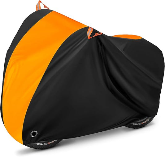 Bike Cover, Bicycle Cover Outdoor Waterproof Storage All Weather Dustproof Rainproof Sunproof Windproof for Mountain Road Bike/Electric Bike (Black Orange)