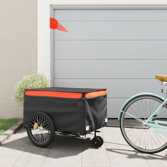 Bike Cargo Trailer, Bicycle Cart Bike Wagon Trailer, Bike Luggage Carrier, Loading Bike Storage Cart, Black and Orange, Maximum Load Capacity: 99.2 lb,-440
