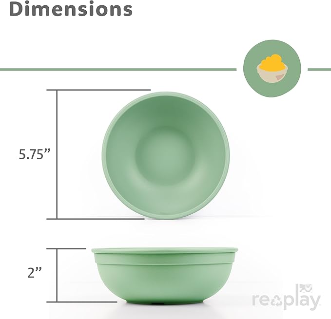 Re-Play Toddler Plates - 9 In and Bowls - 20 Oz. - Kids Plates and Bowls, Microwave and Dishwasher Safe - Set of 4x4 - Sage