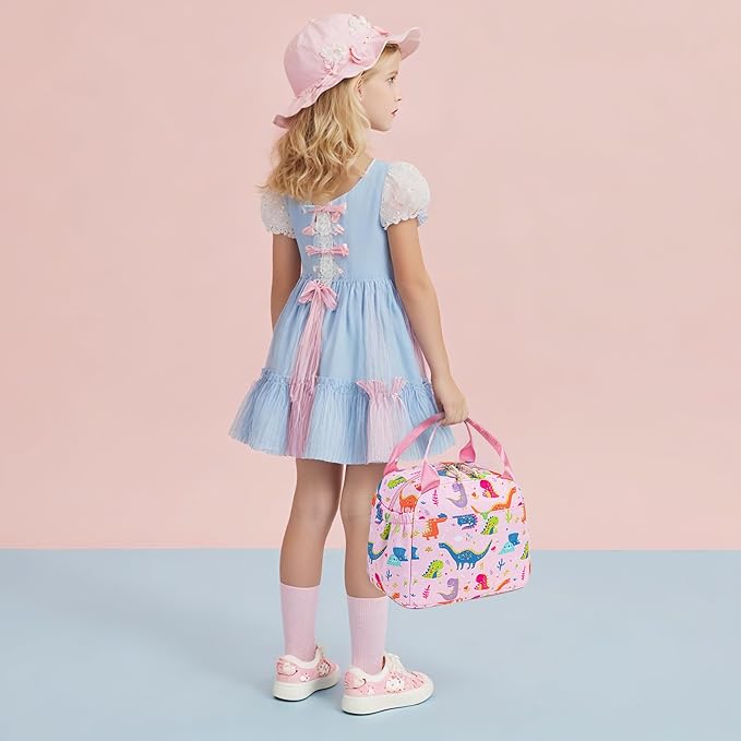 CAMTOP Lunch Box Kids Insulated Lunch Bag Large Reusable Leakproof Cooler Lunch Bags for Boys Girls School Travel Picnic (Pink Dinosaur)