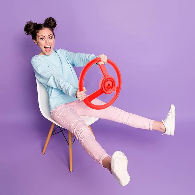 Steering Wheel Playset Plastic Swingset - Pirate Ship Wheel Accessories for Kids - Outdoor Garden Backyard Playroom Tree House Playground (Yellow, Purple, Red, Pink, 4)