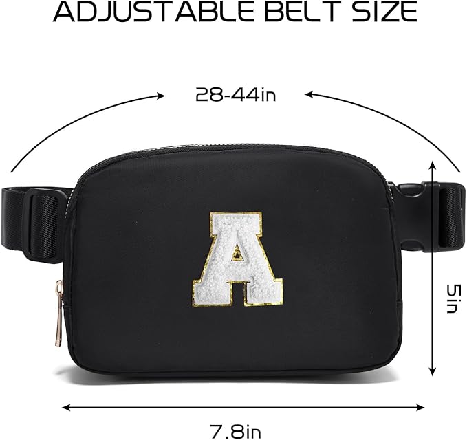 Gitus Birthday Gifts for 8 9 10 11 12 13 Year Old Girls Personalized Fanny Pack Crossbody Bags with Initial Letter Patch Belt Bag for Teen Girls Cute Trendy Stuff Travel Essentials (Black-A)