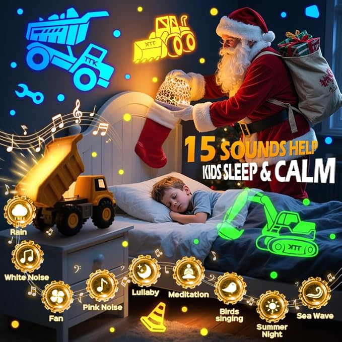 Pikoy Construction Excavator Toys【15 Sounds & 6 Films】Truck Toys for Ages 5-7[31 Colors & Remote Control] Dinosaur Egg Light for Nursery Toddler Boys Birthday Gifts,Kids Christmas Gifts 1-8 Years Old