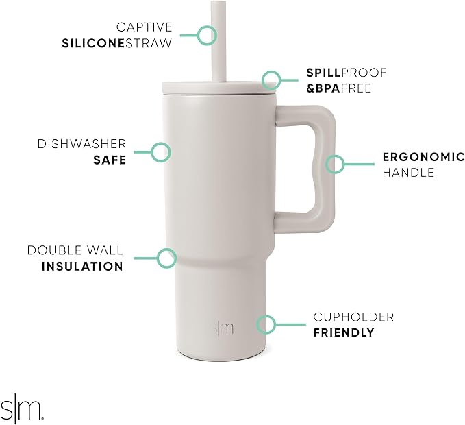 Simple Modern Kids 24 oz Tumbler with Handle and Silicone Straw Lid | Spill Proof and Leak Resistant | Reusable Stainless Steel Bottle | Gift for Kids Boys Girls | Trek Collection | Almond Birch