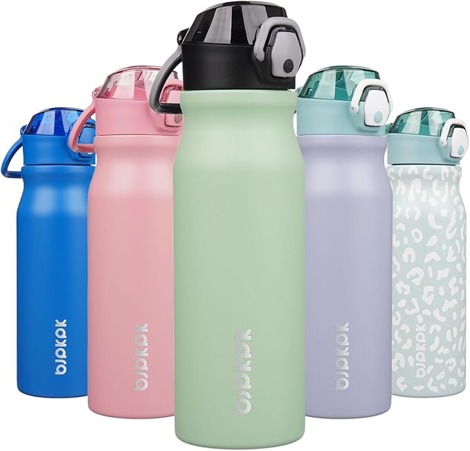 BJPKPK Insulated Water Bottle 25oz Stainless Steel Water Bottles with Straw and Carry Handle Double Wall Metal Thermal Flask,Sage