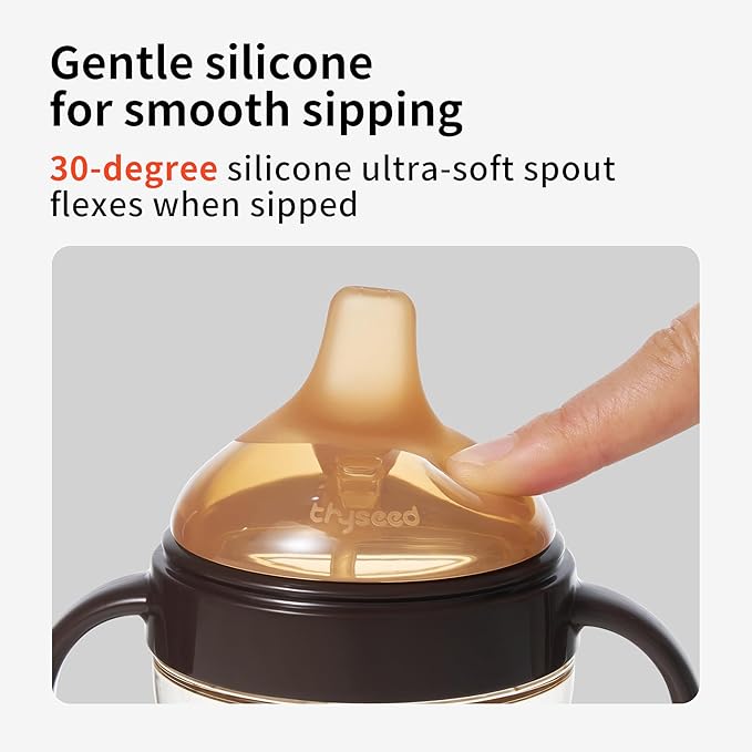 Thyseed Infant Spill Proof Weighted Straw Sippy Cups with Handles and Lids Breastfed Baby First Soft Spout Top Training Water Cup Toddler Boy Girl No Leak Transitioning Bedtime Milk Bottles 6 Months+