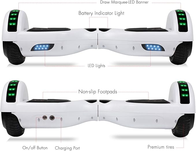 LIEAGLE Hoverboard, 6.5" Self Balancing Scooter Hover Board with Bluetooth Wheels LED Lights for Kids Adults