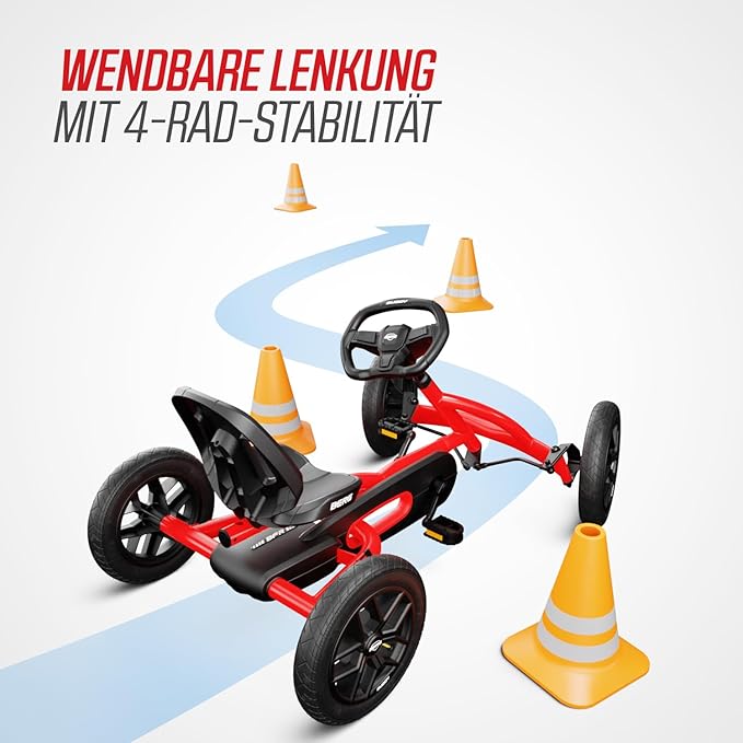 Berg Toys Buddy Redster Pedal Go Kart for Kids – Adjustable Ride On Toy for Ages 4-8 – Go Karts with BFR System, and Adults Outdoor Pedal Car for Kids (Red)