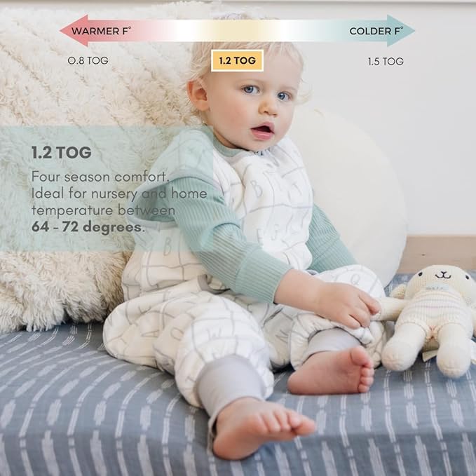 Tealbee Dreamsuit Toddler Sleep Sack with Feet – Walker Sleep Bag with Legs, Rayon made from Bamboo, All Season 1.2 TOG, 2-Way Zipper, 3T-4T - Alphabet