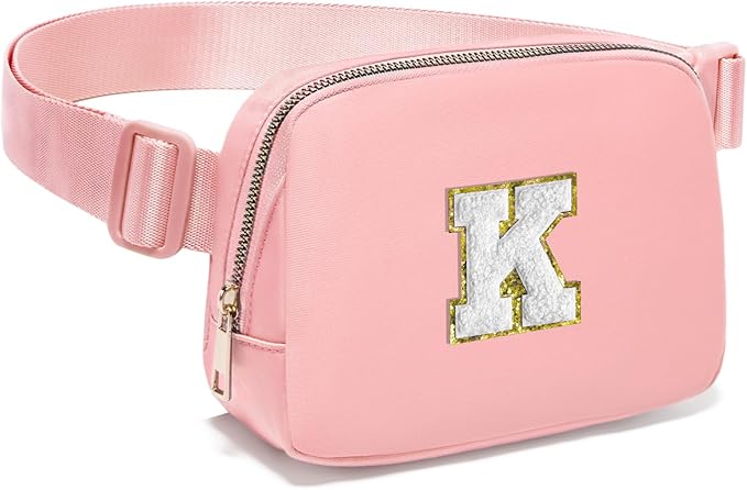 Gitus Birthday Gifts for 8 9 10 11 12 13 Year Old Girls Personalized Fanny Pack Crossbody Bags with Initial Letter Patch Belt Bag for Teen Girls Cute Trendy Stuff Travel Essentials (LightPink-K)