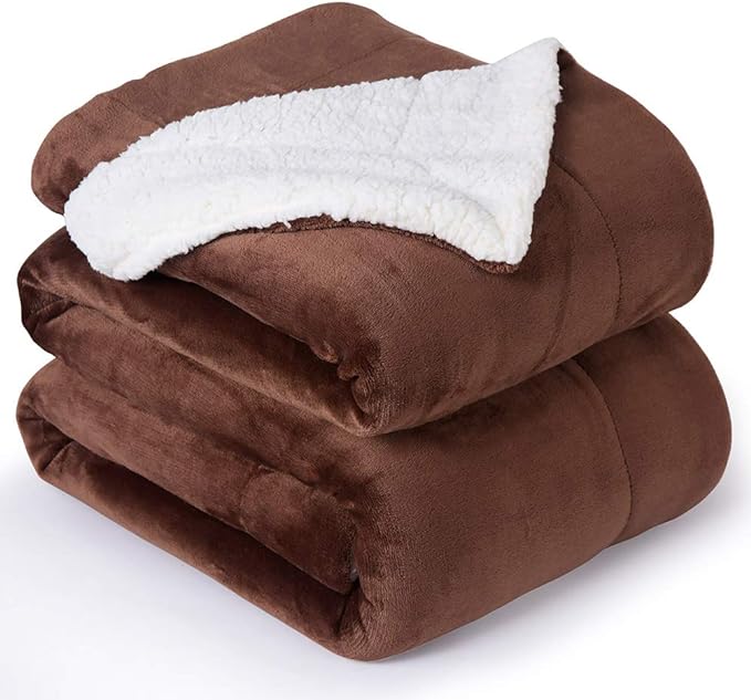 NANPIPER Fleece Throw Blanket Reversible Sherpa Flannel Blanket Super Soft Fuzzy Plush Microfiber (90"x90" Brown) Queen