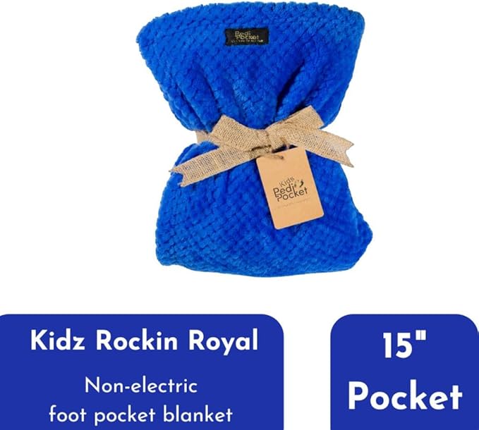 PediPocket Kidz Patented Foot Blanket – Rockin’ Royal Blue – 40”x 50”with 15”Deep Foot Pocket,Plush Velvety Fleece Blanket for Kids,Everyday Luxurious Comfort,Machine Washable,Gift Idea (non-electric)