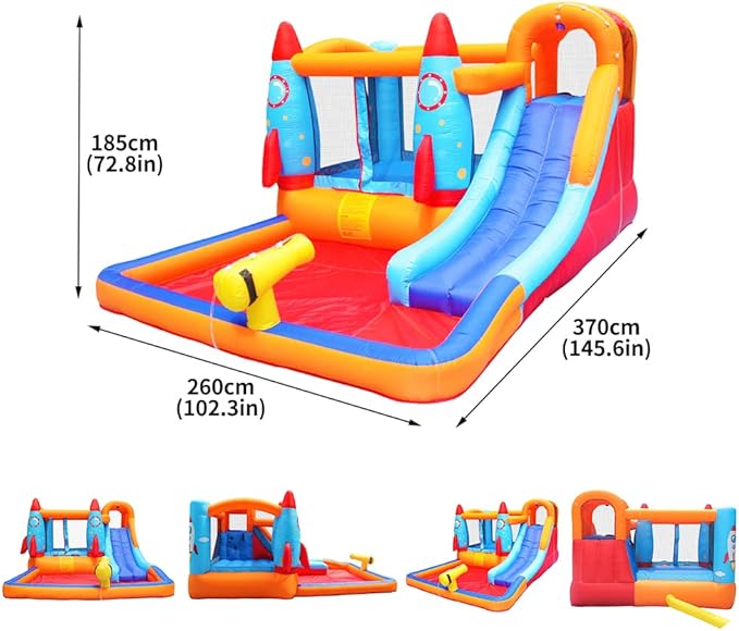 Inflatable Water Slide - Bounce House for Kids,Bouncy Castle for Kids Outdoor,Water Bounce House with Slide,Inflatable Water Park,Rocket Bounce House with Blower