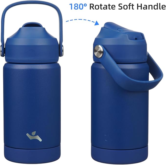 Insulated Water Bottle with Straw Lid,12 oz Stainless Steel Vacuum Metal Bottle with Silicone Handle,Klein Blue