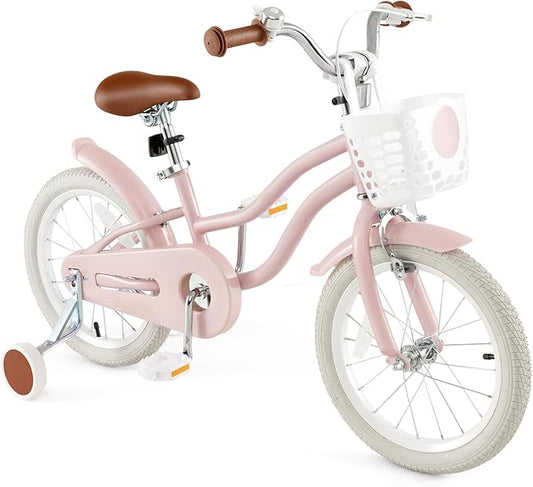 HONEY JOY Kids Bike, 12 14 16 18 20 Inch Toddler Bikes w/Training Wheels, Handbrake & Coaster Brake, Fully Enclosed Chain, Adjustable Handlebar & Seat, Kids Bicycle w/Basket, Girls Boys Bike 3-8