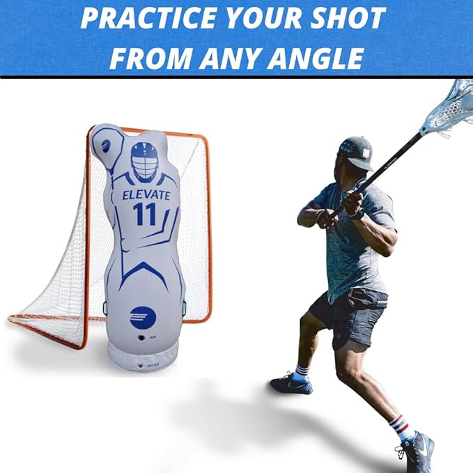 Elevate 11th Man Inflatable Lacrosse Goalie Shot Blocker and Dodging Dummy - Dodge and Shoot with This New Lacrosse Goal Target Training Aid w/Pump for Boys and Girls Lax Training Equipment