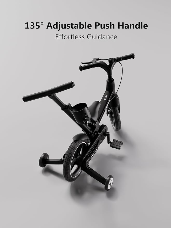 lecoco Upgraded Toddler Bike with Push Handle 6 in 1 for Kids, Balance Bicycle Toys with Training Wheels, Brackes, Cup Holder, Pedal, Kickstand Birthday Gift for Boys and Girls