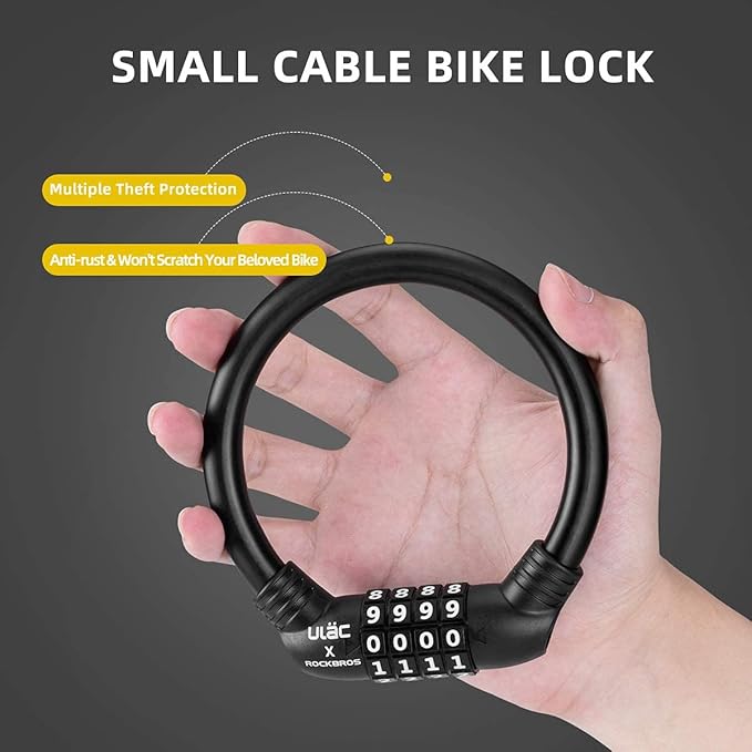 ROCKBROS Bike Lock Cable Lightweight Bike Locks with Combinations Small Bike Cable Lock Anti-Theft Bike Wheel Lock 12MM Black